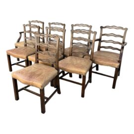 Antique Chippendale Ladderback Dining Room Chairs, Set of Eight