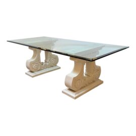 Kreiss Double Pedestal + Beveled Glass Top Dining Table.  Original Price: $5,500