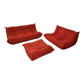 Michel Ducaroy for Ligne Roset Toga Sectional in Alcantara Goya Red, Set of 3. Original Price $18,165