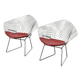 Harry Bertoia for Alivar Italian Diamond Arm Chairs, Pair