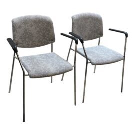 Hightower Modernist Stackable Damask Print Arm Chairs, Pair