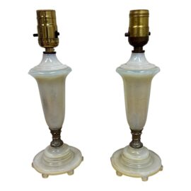 Vintage Opal Iridescent Glass Lamps, Pair