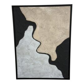 Abstract Textural Artwork of Tan + Metallic Silver, Framed