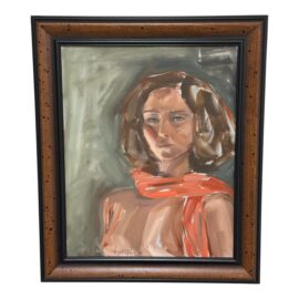 Impressionist Portrait of a Lady With Red Scarf, Signed