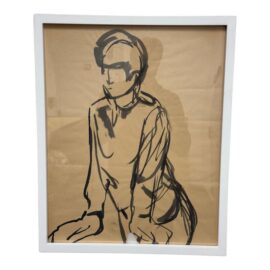 Figure Sketch of Ink on Paper, Framed