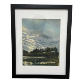 Landscape Watercolor of Valley in Mountains, Signed