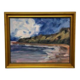 Abstract Cloud Covered Blue Skies on the Beach Painting, Framed