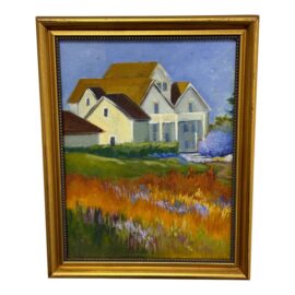 Impressionist Painting of White House in Flower Field, Framed