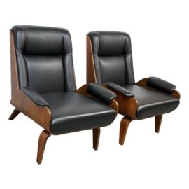 West Elm Paulo Bent Ply Leather Chairs, a Pair
