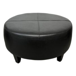 Contemporary Round Black Leather Ottoman