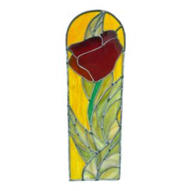 Circa 1978 Gene LeLonde Red Tulip Stained Glass Panel