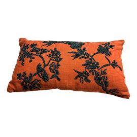 Orange + Dark Green Embroidered Lumbar Pillow
