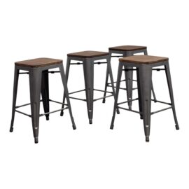 Industrial Style Stacking Counter Stools, Set of Four
