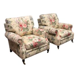 Shabby Chic Floral Patterned Arm Chairs, Pair