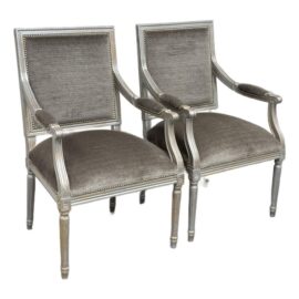 Vintage Louis XVI–Style Square Back Armchairs, Pair