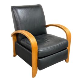 Sam Moore Arizona Onyx Leather + Tawny Finish Wood Recliner