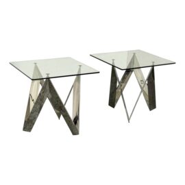 Calvin Chrome + Glass Side Tables, Pair. Original Price: $1,700