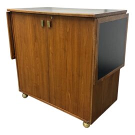 Circa 1960's Walnut Drop-Leaf Bar Cart on Casters
