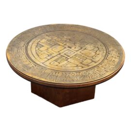 Circa 1970's G. Urso Brutalist Etched Metal Coffee Table, Signed