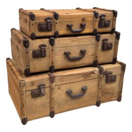Vintage Wood Storage Trunks, Set of Three