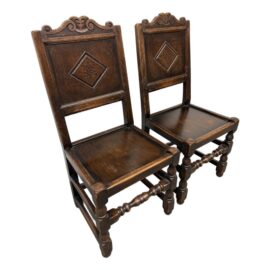 17th Century Oak Wood Side Chairs, Pair