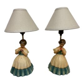 Vintage Ceramic Figurine Table Lamps, Pair
