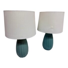 Turquoise Ceramic Table Lamps, Pair