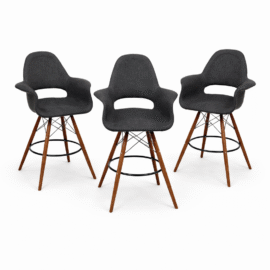 Dot & Bo Tete-a-Tete Gray Flannel Bar Stools, Set of Three