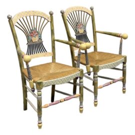 MacKenzie-Childs Flower Basket Armchairs, Pair. Original Price: $3,300