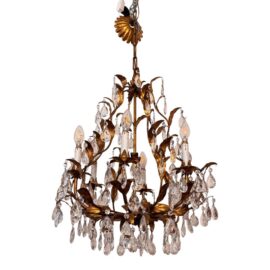 Vintage Italian Gilt Tole Crystal Chandelier