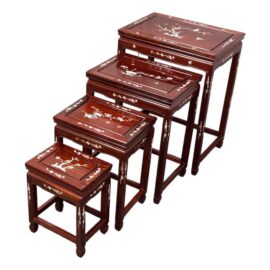 Asian Rosewood + Mother of Pearl Inlaid Nesting Tables, Set of Four
