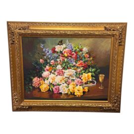 Vintage S. Maez Floral Still Life Oil Painting, Signed