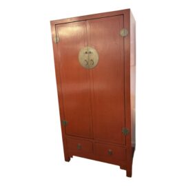 Chinese Red Lacquer Armoire With Brass Hardware