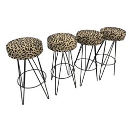 Mid 20th Century Cheetah Bar Stools. Set of Four