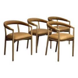 NEW West Elm Irvine Sesame Leather Dining Chairs, Set of Four. Original Price: $2,000