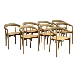 NEW West Elm Irvine Sand Leather Dining Chairs, Set of Eight. Original Price: $3,600