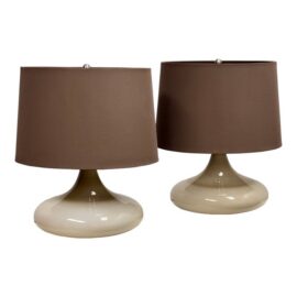 Crate & Barrel Mid Century Glass Table Lamps, Pair