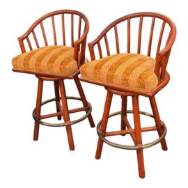 McGuire Furniture Curved Back Swivel Bar Stools, Pair