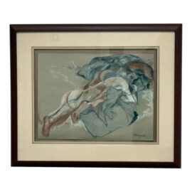Circa 1976 J. Mayons Custom Framed Pastel Panting of Male Nude