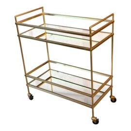 Brass Bar Cart With Mirrored Shelves. Original Price: $500