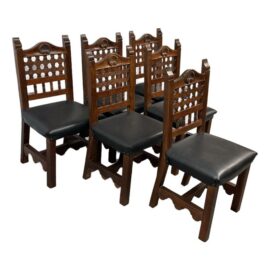 Moorish Revival Carved Dining Chairs, Set of Six