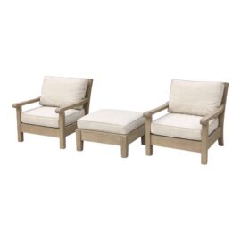 Restoration Hardware Outdoor Leagrave Lounge Chairs + Ottoman, Set of Three. Original Price: $5,300