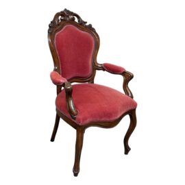 Victorian Mahogany Armchair With Red Velvet Upholstery
