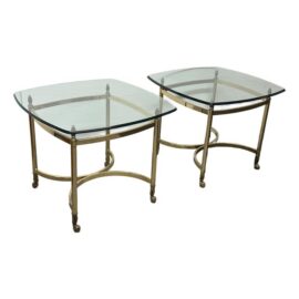 La Barge Hollywood Regency Brass Side Tables, Pair