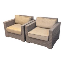 Crate & Barrel Outdoor Lounge Arm Chairs, Pair