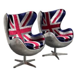 Acme Furniture Brancaster British Flag Egg Chairs, Pair. Original Price: $4,000