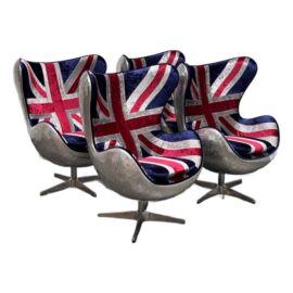 Acme Furniture Brancaster British Flag Egg Chairs, Set of Four. Original Price: $8,000