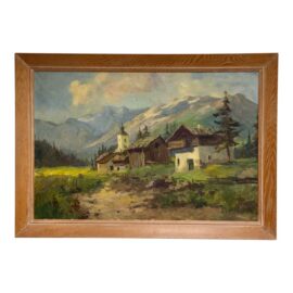 J. K. Original Mountain Village Oil Painting, Framed