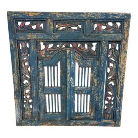 Indonesian Carved Wood Window Wall Decor