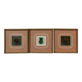 Etchings of Ancient Objects in Geometric Salmon Matte, Set of Three
